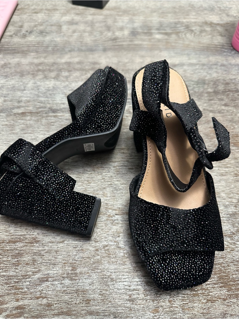 torrid NEW Black Sparkle Block Heel Sandals with Ankle Strap
